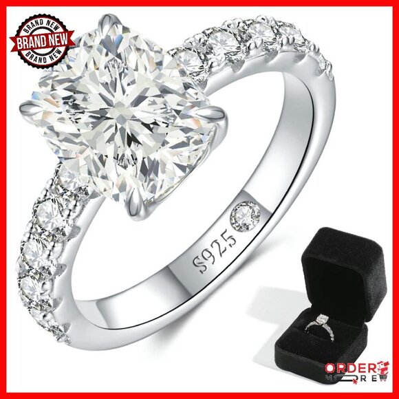 3CT Moissanite Engagement Ring Sterling Silver Size 9 Proposal Gift
